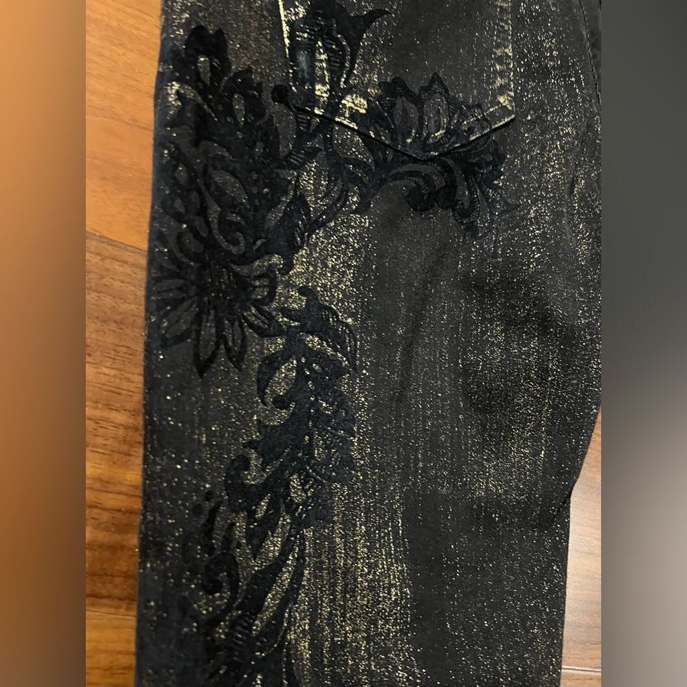 Roberto Cavalli black and gold flocked jean size 38 (US4) - Picture 7 of 11